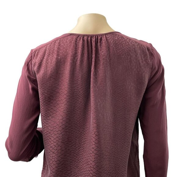 Rebecca Taylor Silk Keyhole Neck Crocodile Long Sleeve Blouse Purple Women M - Picture 6 of 12